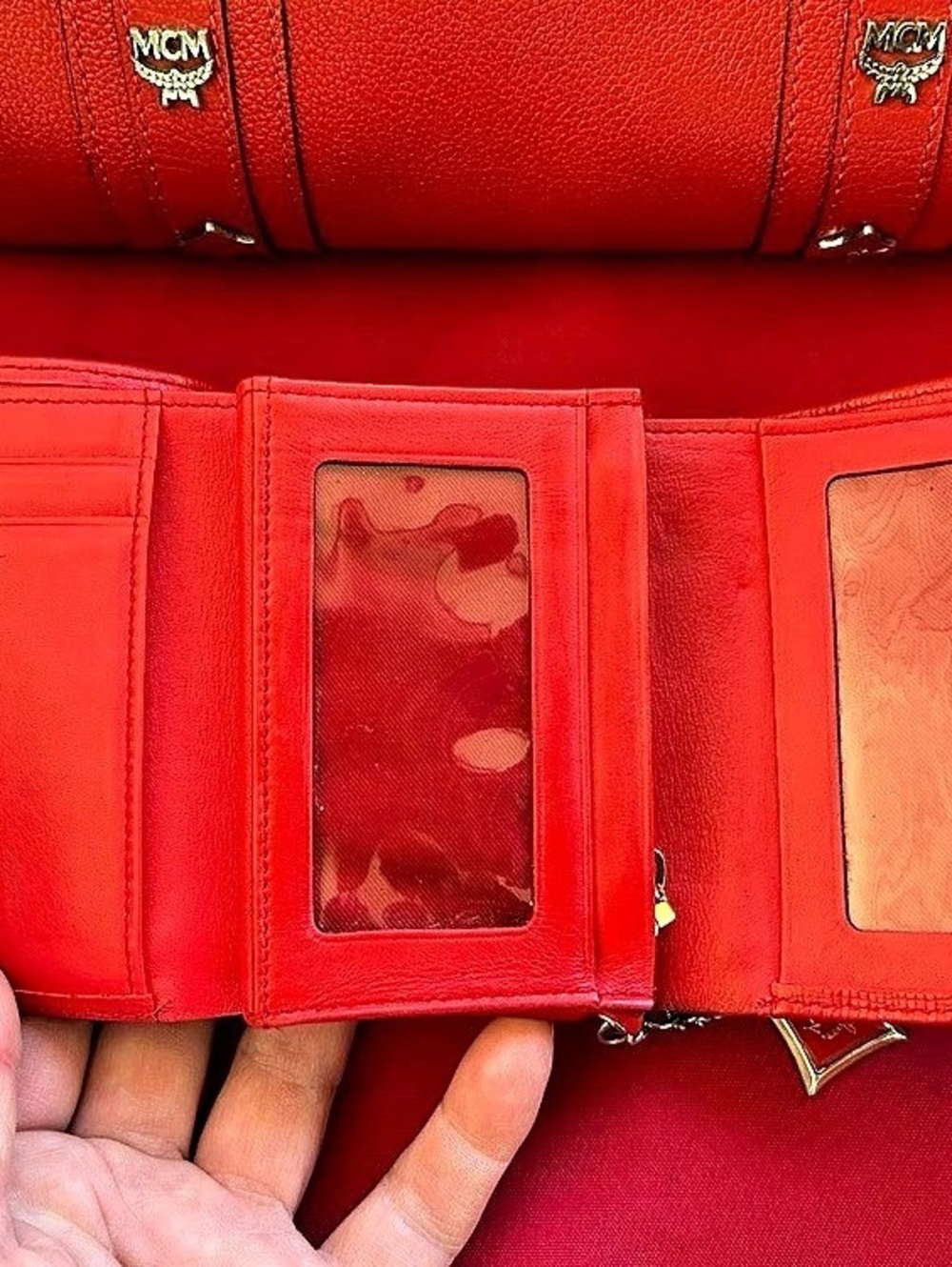 MCM Red Satchel with Matching Wallet - Picture 10 of 11